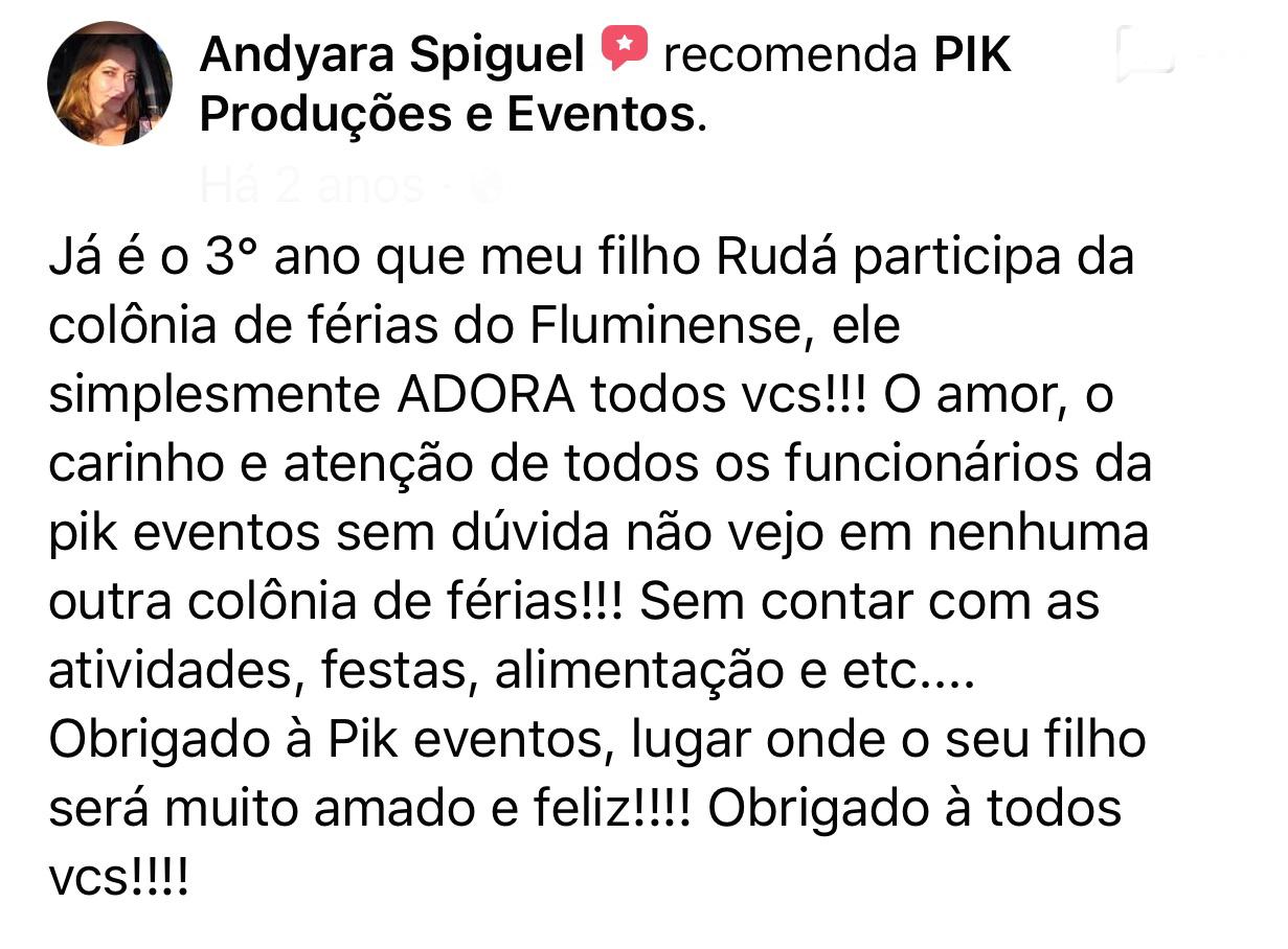 Avaliação de cliente da PIK Produções e Eventos