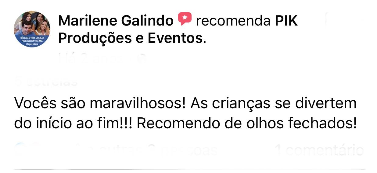 Avaliação de cliente da PIK Produções e Eventos