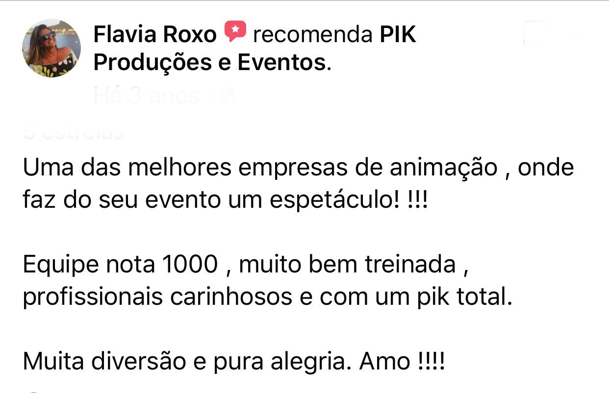 Avaliação de cliente da PIK Produções e Eventos