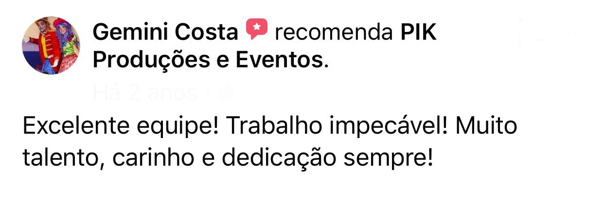 Avaliação de cliente da PIK Produções e Eventos