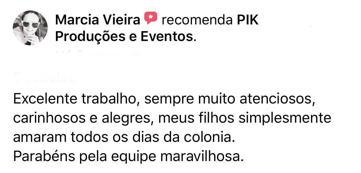 Avaliação de cliente da PIK Produções e Eventos